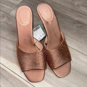 H&M studded nude sparkle open toe heels NEW size 8